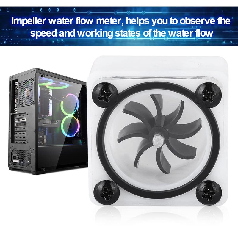 fosa G1/4 Thread Revolving Speed Water Cooling POM Acrylic Material Impeller Water Meter Indicator with Silicone Sealing Ring, for PC Water Cooling System(3 Way) - Image 2